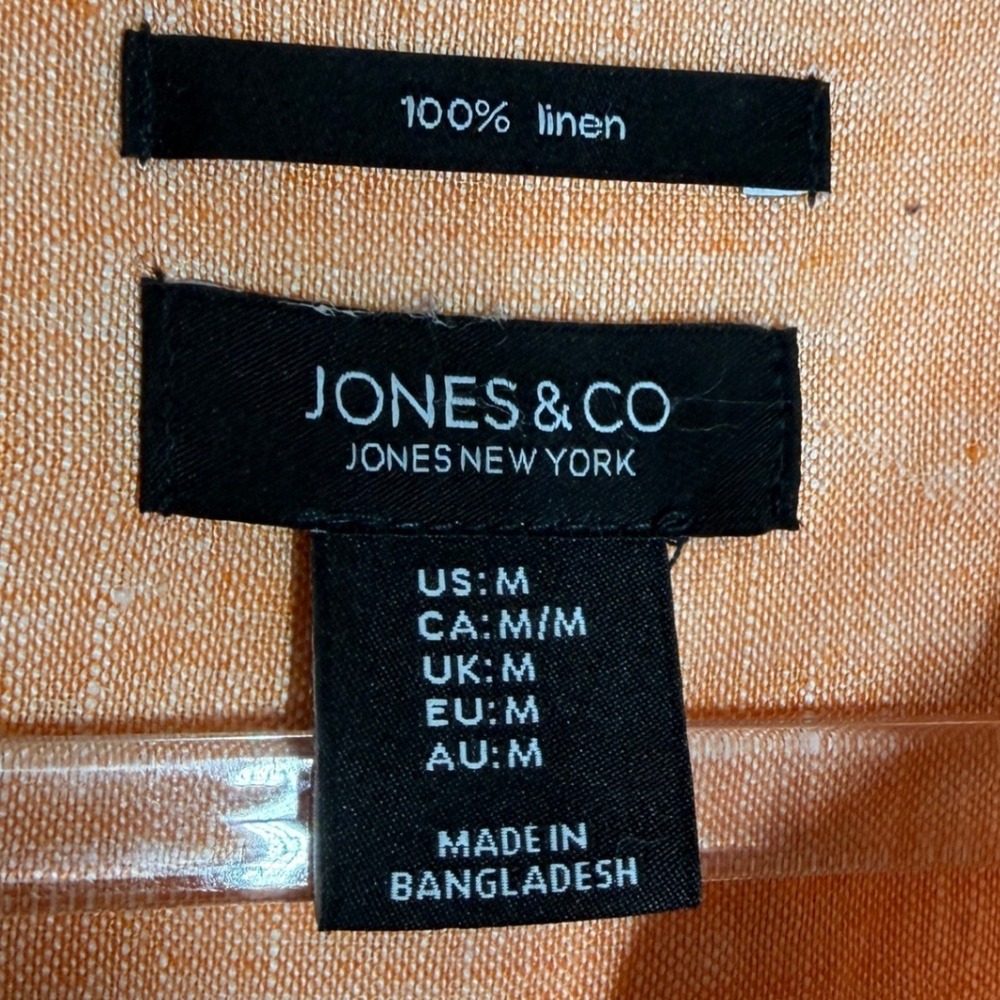 Jones New York Jones & Co 100% Linen Tunic Shirt Dress Orange Apricot Medium - Picture 9 of 14